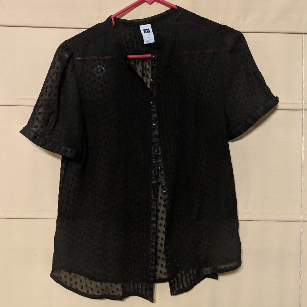 Gap Sheer Black Button-up Shirt with Polka dots